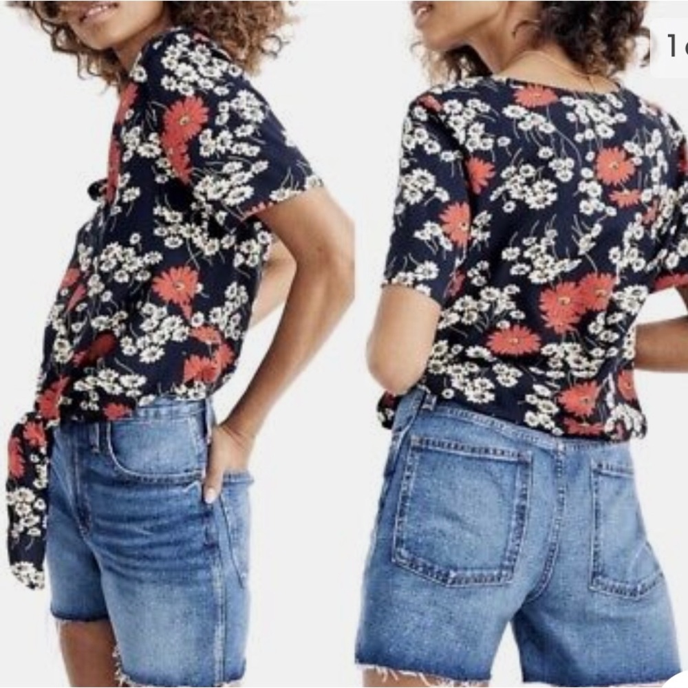 Madewell Hillside Daisy Tie Front Floral Short Sleeve Top Size M - Picture 2 of 8